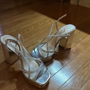 Nina Metallic Strappy Block Heels